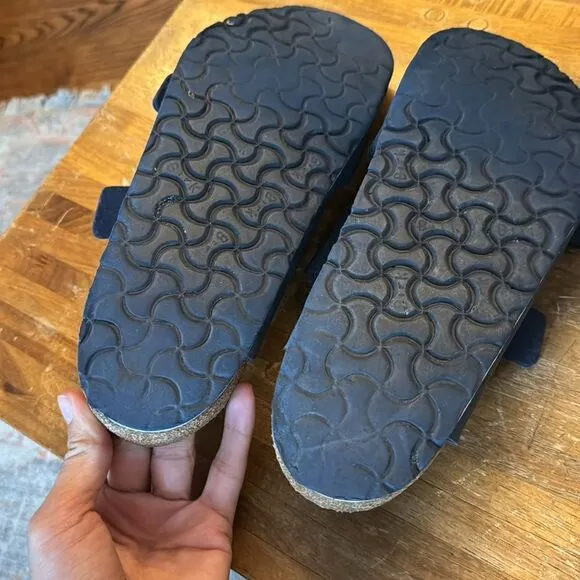 Birkenstock Arizona Navy Pebbled Leather Sandals - 12 (45)