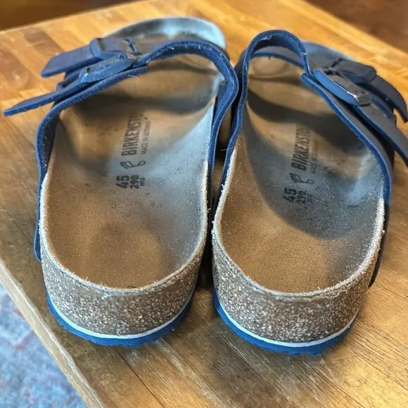 Birkenstock Arizona Navy Pebbled Leather Sandals - 12 (45)