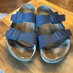 Birkenstock Arizona Navy Pebbled Leather Sandals - 12 (45)