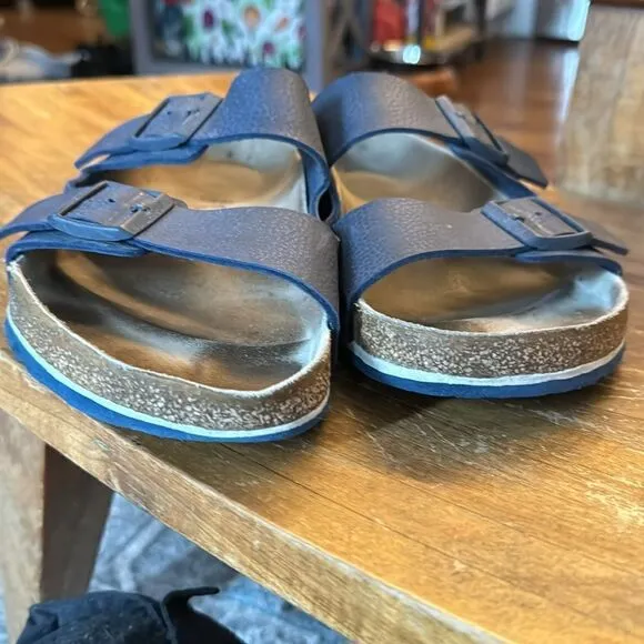 Birkenstock Arizona Navy Pebbled Leather Sandals - 12 (45)