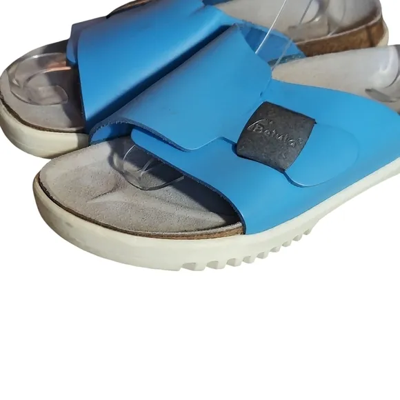 Birkenstock Betula Bright Blue Leather Buckle Strap Accent Sandals Women's