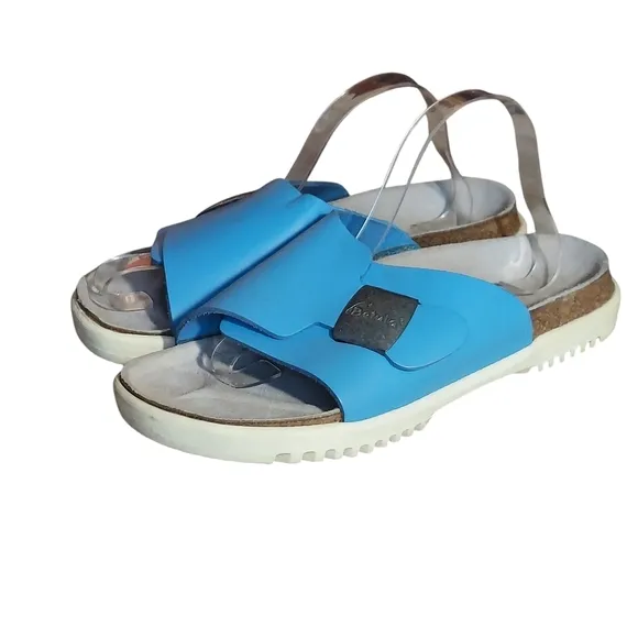 Birkenstock Betula Bright Blue Leather Buckle Strap Accent Sandals Women's