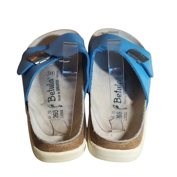 Birkenstock Betula Bright Blue Leather Buckle Strap Accent Sandals Women's