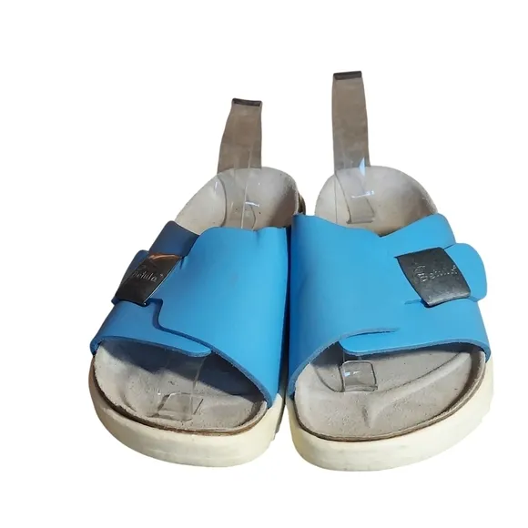 Birkenstock Betula Bright Blue Leather Buckle Strap Accent Sandals Women's