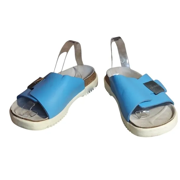Birkenstock Betula Bright Blue Leather Buckle Strap Accent Sandals Women's
