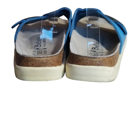 Birkenstock Betula Bright Blue Leather Buckle Strap Accent Sandals Women's
