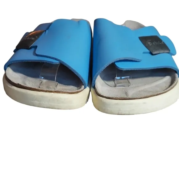 Birkenstock Betula Bright Blue Leather Buckle Strap Accent Sandals Women's