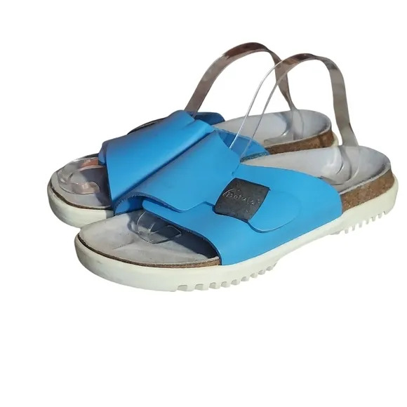 Birkenstock Betula Bright Blue Leather Buckle Strap Accent Sandals Women's