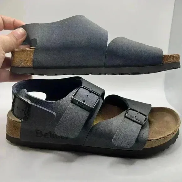 BIRKENSTOCK BETULA Navy Blue LEATHER Footbed SANDALS 36 35 L5