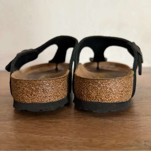 Birkenstock Black Leather Gizeh Sandals Size 6