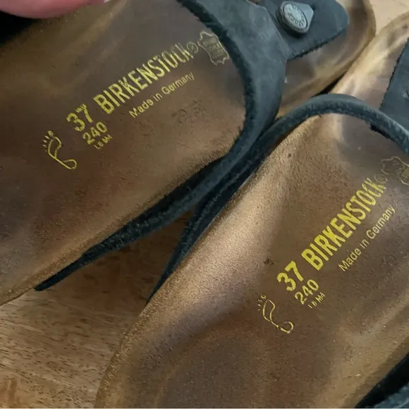 Birkenstock Black Leather Gizeh Sandals Size 6