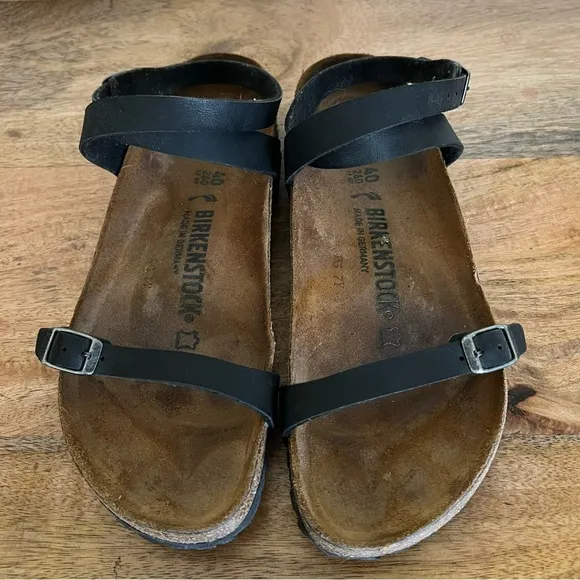 Birkenstock Daloa Black Leather Sandals Size 9