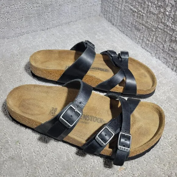 Birkenstock Franca Unisex Size EU 38 US L7 M5 R Black Leather Strap Sandals