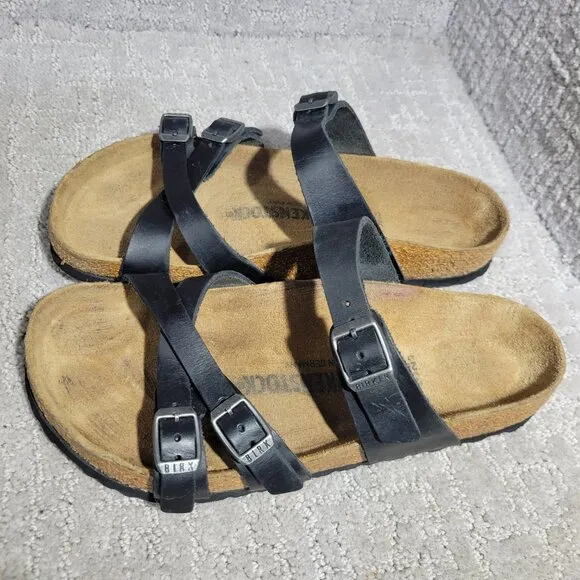 Birkenstock Franca Unisex Size EU 38 US L7 M5 R Black Leather Strap Sandals