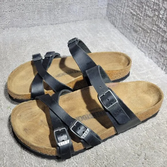 Birkenstock Franca Unisex Size EU 38 US L7 M5 R Black Leather Strap Sandals