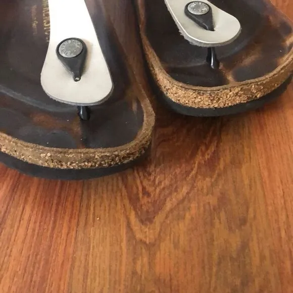 Birkenstock, Gizeh silver, vegan leather sandals, size 37