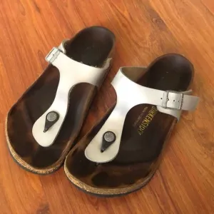 Birkenstock, Gizeh silver, vegan leather sandals, size 37