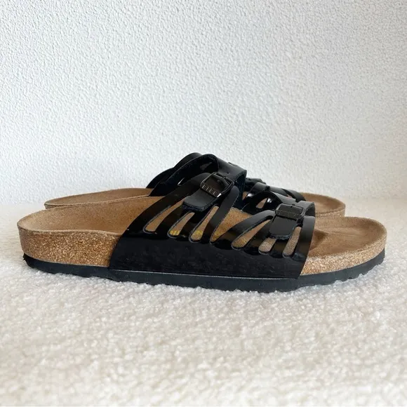 Birkenstock Granada Black Patent Leather Slides Sandals Size EU 41