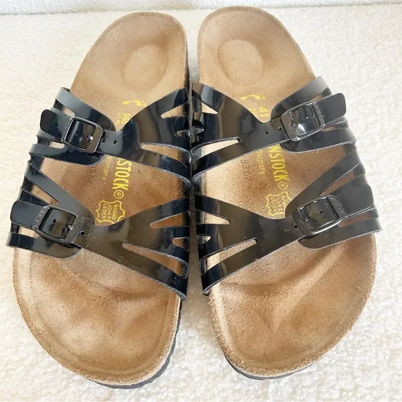 Birkenstock Granada Black Patent Leather Slides Sandals Size EU 41