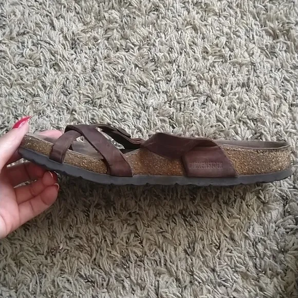 Birkenstock mayari brown leather toe loop sandals sz 38/7