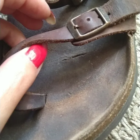 Birkenstock mayari brown leather toe loop sandals sz 38/7