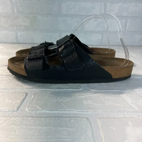 Birkenstock Mens Arizona Black Leather Sandals 10 43 Slip On Slides Double Strap