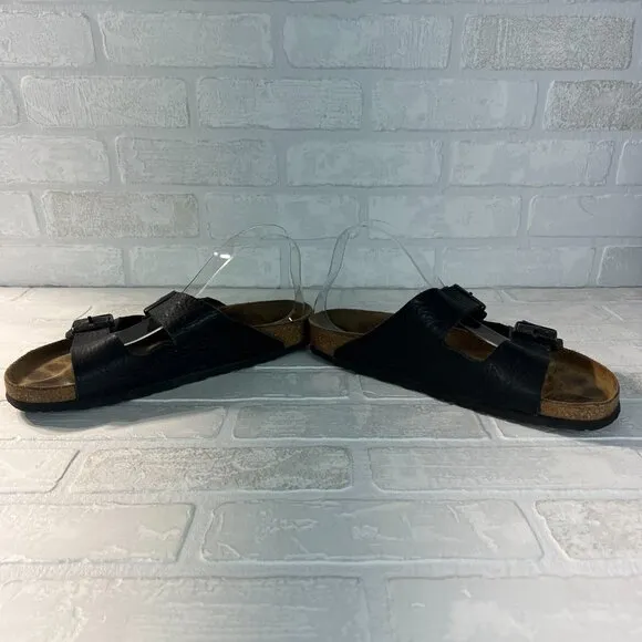 Birkenstock Mens Arizona Black Leather Sandals 10 43 Slip On Slides Double Strap