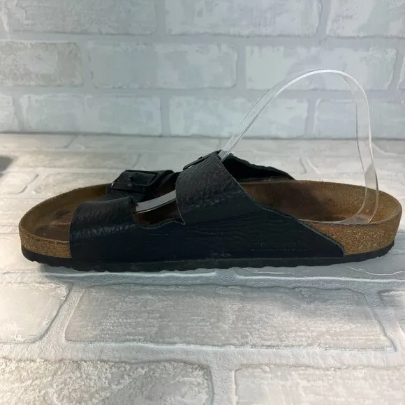 Birkenstock Mens Arizona Black Leather Sandals 10 43 Slip On Slides Double Strap