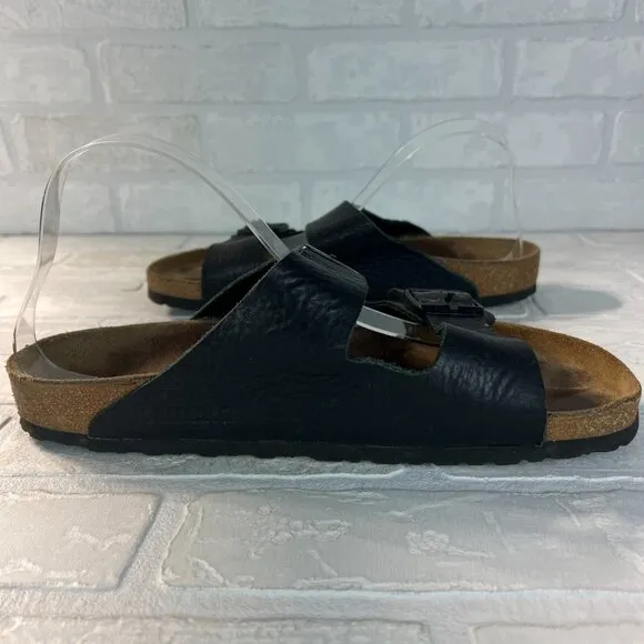 Birkenstock Mens Arizona Black Leather Sandals 10 43 Slip On Slides Double Strap