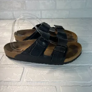 Birkenstock Mens Arizona Black Leather Sandals 10 43 Slip On Slides Double Strap