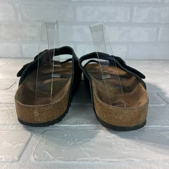 Birkenstock Mens Arizona Black Leather Sandals 10 43 Slip On Slides Double Strap
