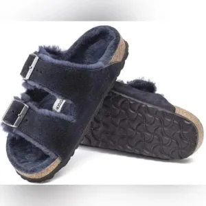 Birkenstock Men's Arizona Sandals Shearling Suede Leather Mountain View navy