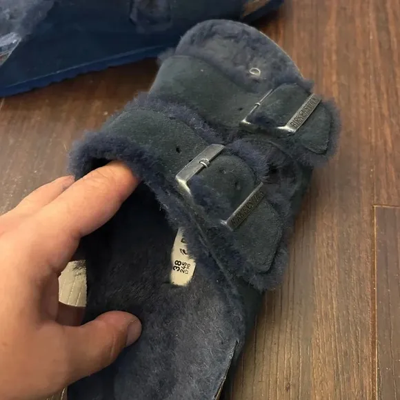 Birkenstock Men's Arizona Sandals Shearling Suede Leather Mountain View navy