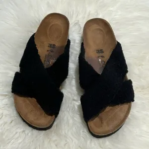 Birkenstock Papillio Daytona Plush Black Shearling Slides 40