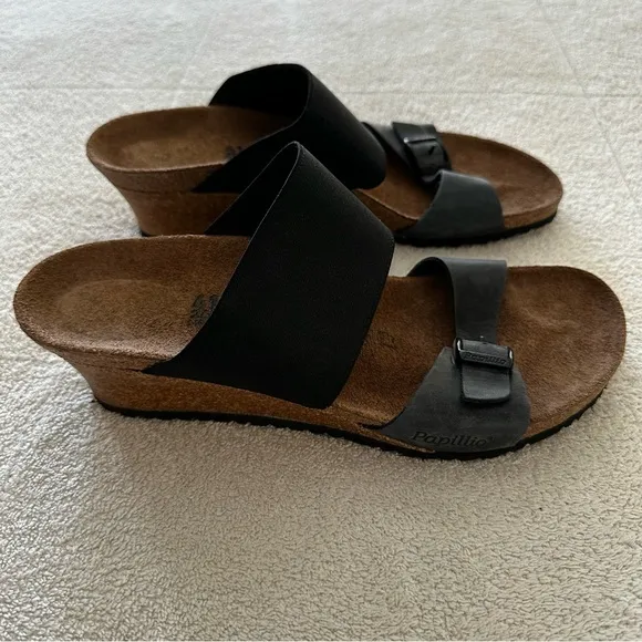 Birkenstock Papillio Della Wedge Heel Black Sandals 10-10.5