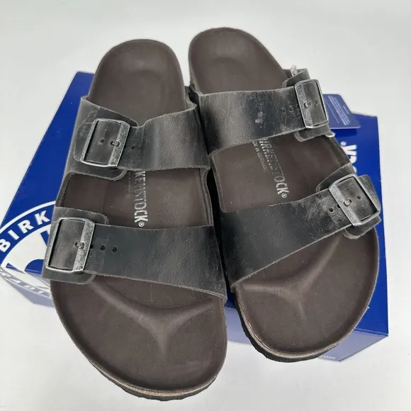 Birkenstock Sandals Men 13 (46 EU) Arizona Light Studs Iron Oiled Leather NEW
