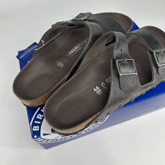 Birkenstock Sandals Men 13 (46 EU) Arizona Light Studs Iron Oiled Leather NEW