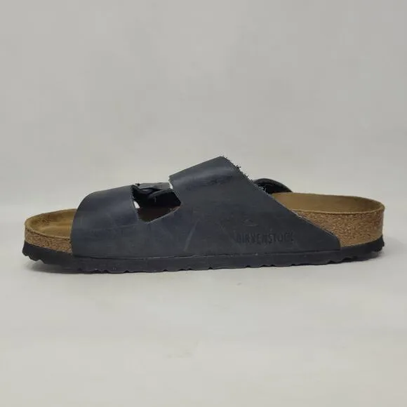 Birkenstock Sandals Men EU40 US7.5 Arizona Navy Blue Leather Slides Soft Footbed
