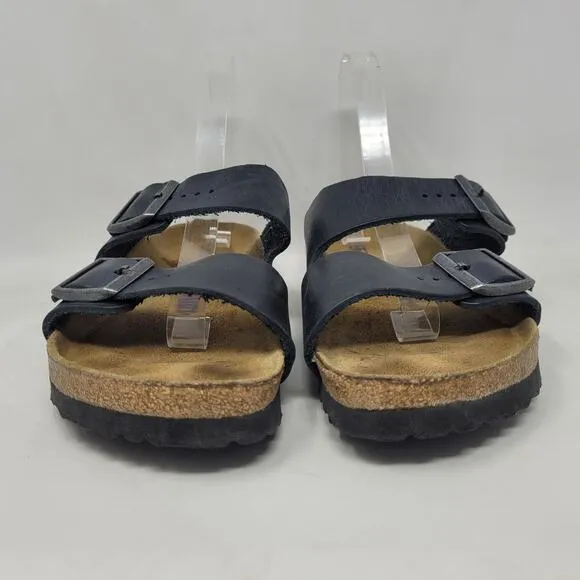 Birkenstock Sandals Men EU40 US7.5 Arizona Navy Blue Leather Slides Soft Footbed