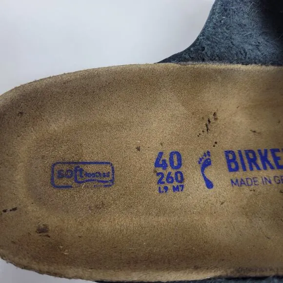 Birkenstock Sandals Men EU40 US7.5 Arizona Navy Blue Leather Slides Soft Footbed
