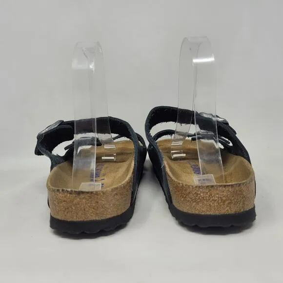 Birkenstock Sandals Mens EU40 US7 Arizona Navy Blue Leather Slides Soft Footbed