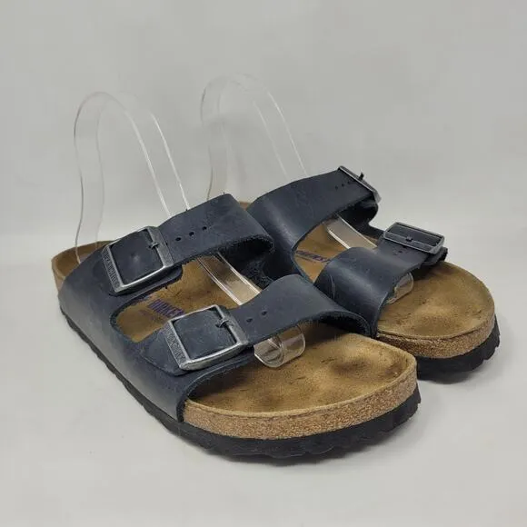 Birkenstock Sandals Mens EU40 US7 Arizona Navy Blue Leather Slides Soft Footbed