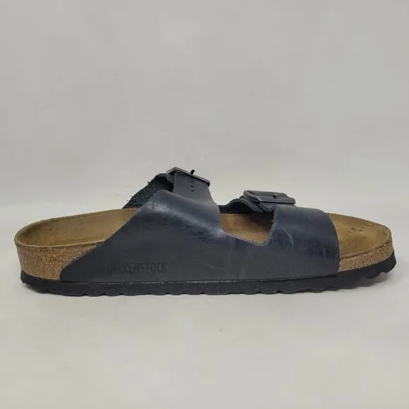 Birkenstock Sandals Mens EU40 US7 Arizona Navy Blue Leather Slides Soft Footbed