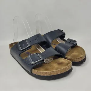Birkenstock Sandals Mens EU40 US7 Arizona Navy Blue Leather Slides Soft Footbed
