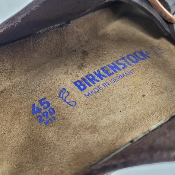 Birkenstock Sandals Mens EU45 US12 Arizona Brown Oiled Habana Leather Slides