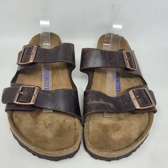 Birkenstock Sandals Mens EU45 US12 Arizona Brown Oiled Habana Leather Slides