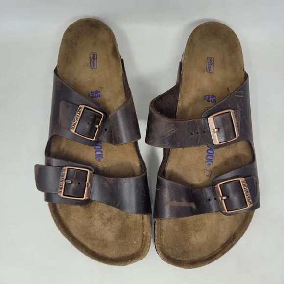 Birkenstock Sandals Mens EU45 US12 Arizona Brown Oiled Habana Leather Slides