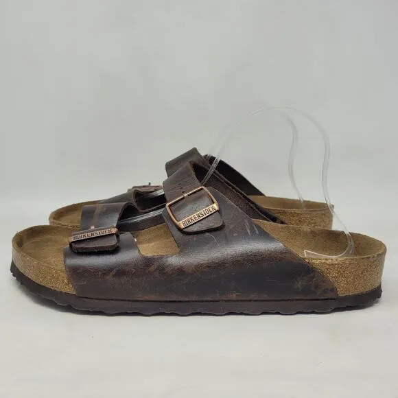 Birkenstock Sandals Mens EU45 US12 Arizona Brown Oiled Habana Leather Slides