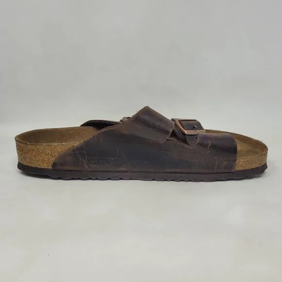 Birkenstock Sandals Mens EU45 US12 Arizona Brown Oiled Habana Leather Slides