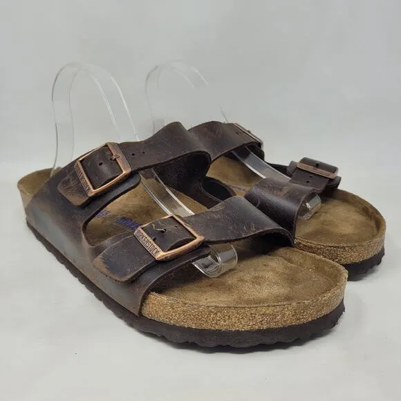 Birkenstock Sandals Mens EU45 US12 Arizona Brown Oiled Habana Leather Slides
